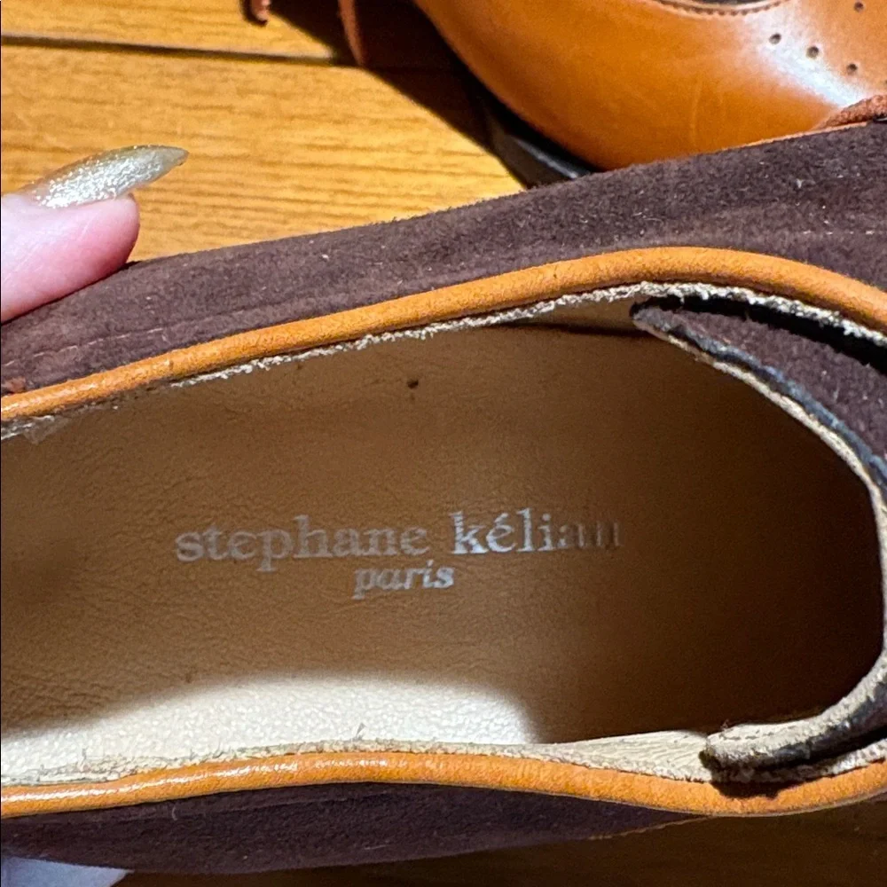 New Stephane Kelian Paris Mens perforated cap toe leather, laces brown suede 6.5